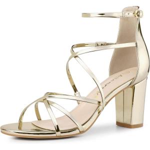 imageAllegra K Womens Strappy Crisscross Strap Opened Toe Block Heels SandalsGold