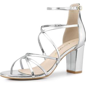 imageAllegra K Womens Strappy Crisscross Strap Opened Toe Block Heels SandalsSilver