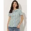 imageAllegra K Womens Peter Pan Collar Shirts Button Front Vintage Floral Blouse TopBlue