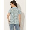 imageAllegra K Womens Peter Pan Collar Shirts Button Front Vintage Floral Blouse TopBlue