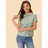 imageAllegra K Womens Peter Pan Collar Shirts Button Front Vintage Floral Blouse TopGreen
