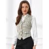 imageAllegra K Womens Plaid Waistcoat Notched Lapel Collar Single Breasted Vintage VestBeige White