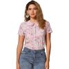 imageAllegra K Womens Peter Pan Collar Shirts Button Front Vintage Floral Blouse TopLight Pink