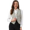 imageAllegra K Womens Plaid Waistcoat Notched Lapel Collar Single Breasted Vintage VestBeige White