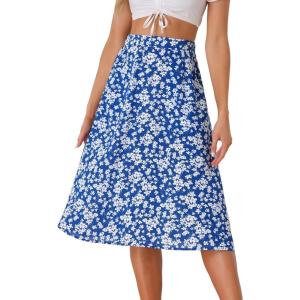 imageAllegra K Womens Floral Skirt ALine Midi Skirt Chiffon Elegant 2025 Fall Skirts with PocketsBlue White