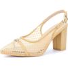 imageAllegra K Womens Mesh Heel Sandals Mental Buckle Chunky Heel PumpsBeige