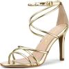 imageAllegra K Womens Open Toe Strappy Straps Stiletto Heel Gold Sandals 10 M US