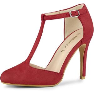 imageAllegra K Women Rounded Toe Stiletto Heel TStrap Dress Red Pumps  9 M US