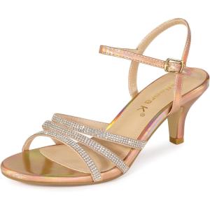 imageAllegra K Womens Ankle Strap Rhinestone Kitten Heel SandalsRose Gold