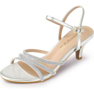 imageAllegra K Womens Ankle Strap Rhinestone Kitten Heel SandalsSilver