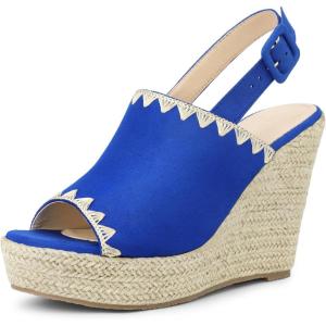 imageAllegra K Womens Espadrille Peep Toe Wedge Heels Slingback Strap Platform SandalsDeep Blue