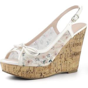 imageAllegra K Womens Lace Platform Wedges Wedge Heel SandalsWhite Green