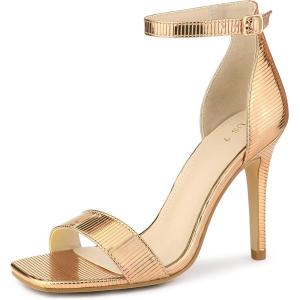 imageAllegra K Womens Metallic Heel Square Toe Stiletto Heel SandalsRose Gold
