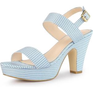 imageAllegra K Womens Platform Heels Houndstooth Plaid Print Chunky Heel SandalsLight Blue