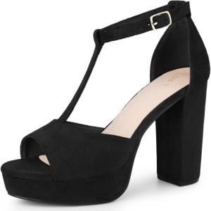 imageAllegra K Womens TStrap Platform Chunky High Heel SandalsBlack