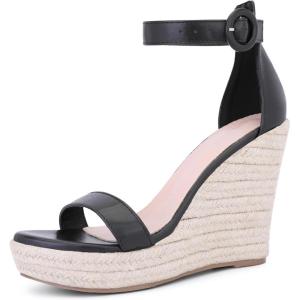 imageAllegra K Womens Wedge Sandal Ankle Buckle Strap High Heel Open Toe SandalsBlack