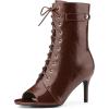 imageAllegra K Womens Lace Up Peep Toe Stiletto Heel Ankle BootsBrown
