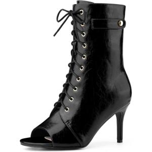 imageAllegra K Womens Lace Up Peep Toe Stiletto Heel Ankle BootsBlack
