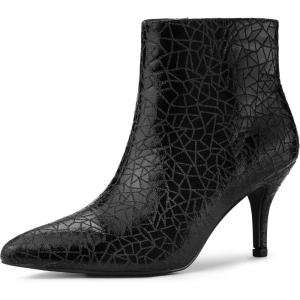 imageAllegra K Womens Pointed Toe Buckle Stiletto Heels Ankle BootsBlack