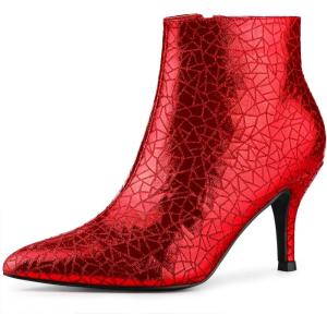 imageAllegra K Womens Pointed Toe Buckle Stiletto Heels Ankle BootsRed