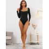 imageAllegra K Womens Long Sleeve Bodysuit Shapewear Slim Fit Stretchy Square Neck Leotard Jumpsuit TopsBlack