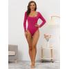 imageAllegra K Womens Long Sleeve Bodysuit Shapewear Slim Fit Stretchy Square Neck Leotard Jumpsuit TopsRose Red