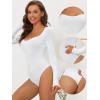 imageAllegra K Womens Long Sleeve Bodysuit Shapewear Slim Fit Stretchy Square Neck Leotard Jumpsuit TopsWhite