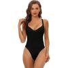 imageAllegra K Womens Deep V Neck Leotard Bodysuit Tummy Control Waist Trainer Shapewear Thong Full Body ShaperBlack
