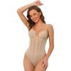 imageAllegra K Womens Mesh Jumpsuit Top Bodysuit Tummy Control Sculpting Body Shaper Shapewear Thong with Adjustable StrapsBeige