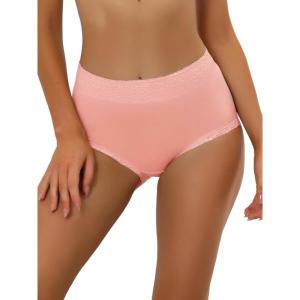 imageAllegra K Womens Cotton Underwear HighRise Lace Trim Tummy Control Full Coverage BriefPink