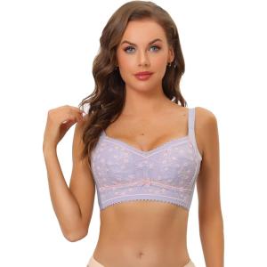 imageAllegra K Womens Wirefree Minimizer Bra U Back Adjustable Straps Lace Padded Full Coverage Bras