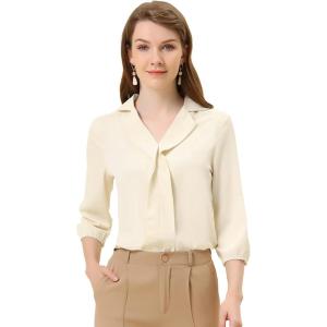 imageAllegra K Womens V Neck 34 Sleeves Collared Work Office Top Blouse