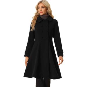imageAllegra K Womens Winter Coat Overcoat Lapel Collar Long Swing A Line Double Breasted Pea CoatBlack