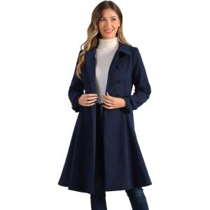 imageAllegra K Womens Winter Coat Overcoat Lapel Collar Long Swing A Line Double Breasted Pea CoatDark Blue