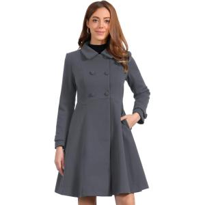 imageAllegra K Womens Winter Coat Overcoat Lapel Collar Long Swing A Line Double Breasted Pea CoatDark Grey