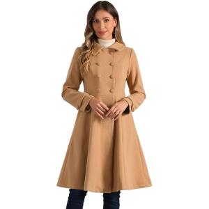 imageAllegra K Womens Winter Coat Overcoat Lapel Collar Long Swing A Line Double Breasted Pea CoatKhaki