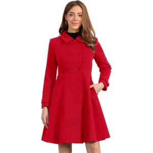 imageAllegra K Womens Winter Coat Overcoat Lapel Collar Long Swing A Line Double Breasted Pea CoatRed