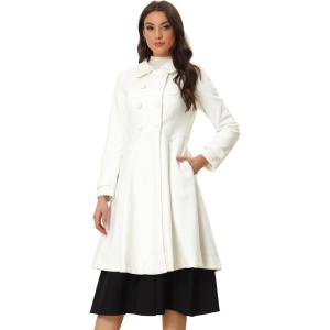 imageAllegra K Womens Winter Coat Overcoat Lapel Collar Long Swing A Line Double Breasted Pea CoatWhite