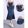 imageAllegra K Fishtail Denim Skirt for Women Casual Washed High Waisted Midi Jean SkirtsDark Blue