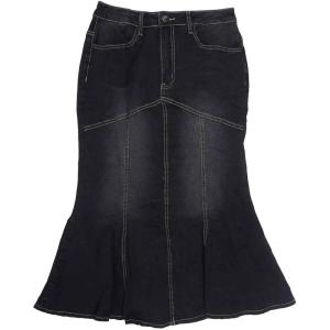 imageAllegra K Fishtail Denim Skirt for Women Casual Washed High Waisted Midi Jean SkirtsBlack