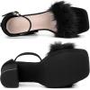 imageAllegra K Womens Square Toe Faux Fur Platform Chunky Heels SandalsBlack