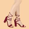 imageAllegra K Womens Tie Up Heels Burgundy Open Toe Chunky High Heels Sandal 8 M US