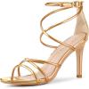 imageAllegra K Womens Open Toe Strappy Straps Stiletto Heel Champagne Gold Sandals 10 M US