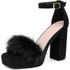imageAllegra K Womens Square Toe Faux Fur Platform Chunky Heels SandalsBlack