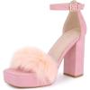 imageAllegra K Womens Square Toe Faux Fur Platform Chunky Heels SandalsPink