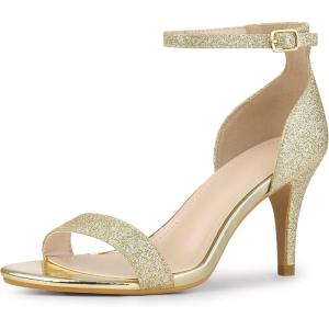 imageAllegra K Womens Glitter Ankle Strap Stiletto Heel SandalsGold