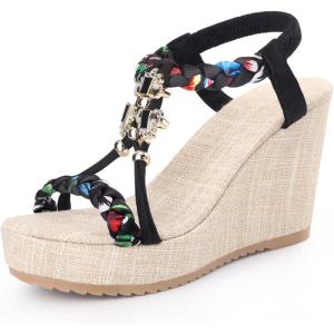 imageAllegra K Womens Bohemia Pull on Platform Wedge Heel SandalsBlack