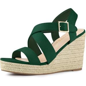 imageAllegra K Womens Espadrilles Platform Slingback Emerald Green Wedges Sandals 10 M US