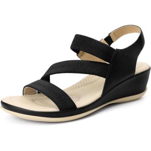 imageAllegra K Womens Walking Sandals Elastic Strap Wedge Heel SandalsBlack