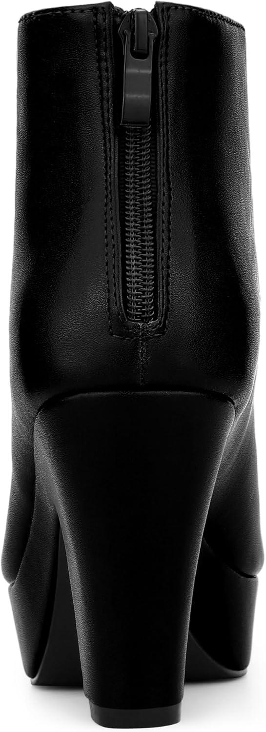 imageAllegra K Peep Toe Ankle Boots for Women Back Zip Chunky Heel Platform BootsBlack